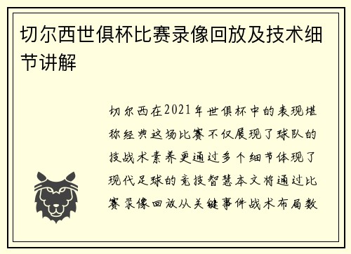 切尔西世俱杯比赛录像回放及技术细节讲解
